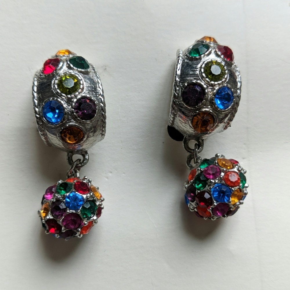 NWT Multi Colored Gem & Silver clip on Earrings